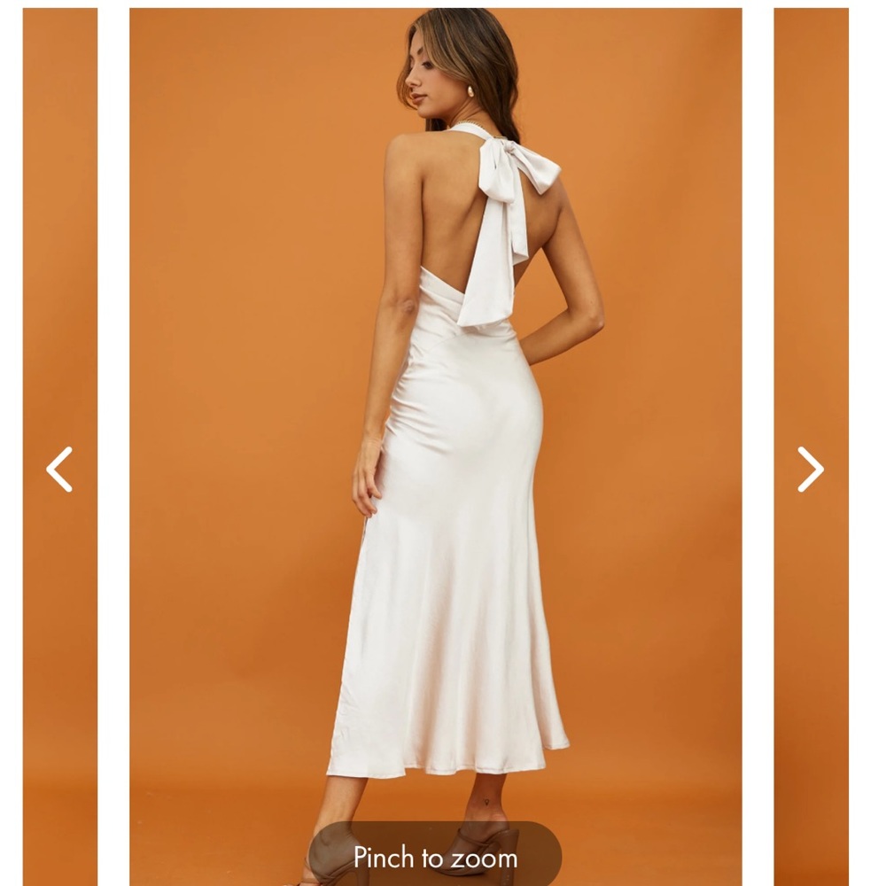 Satin Halter Top Champagne Dress